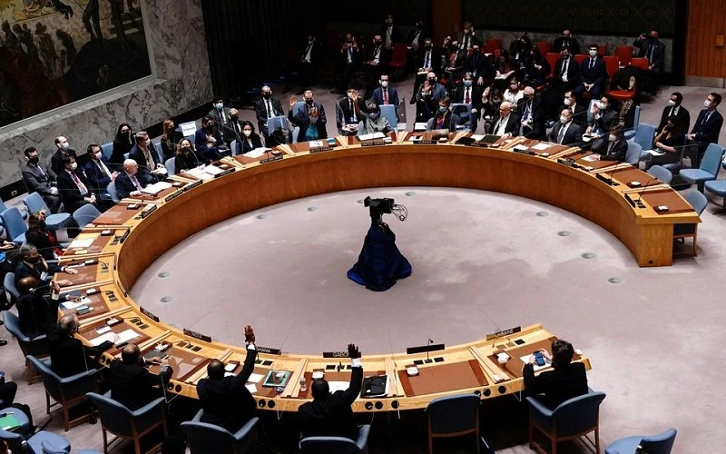 Toàn cảnh phiên bỏ phiếu dự thảo Nghị quyết của Hội đồng Bảo an Liên hợp quốc về chiến dịch của Nga tại Ukraine, trụ sở Liên hợp quốc, New York, Mỹ, ngày 25/2/2022. (Ảnh: Reuters)