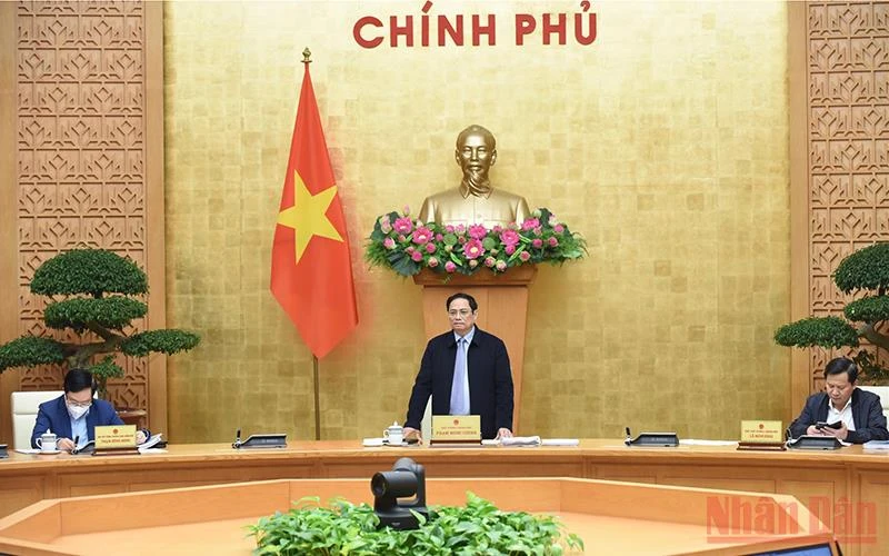 Thủ tướng Phạm Minh Chính phát biểu chỉ đạo tại cuộc họp. (Ảnh: TRẦN HẢI)