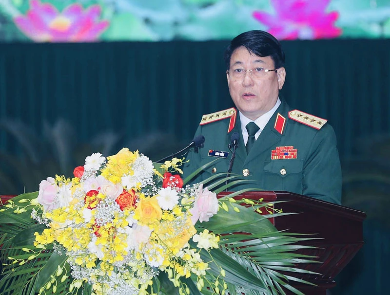 Đại tướng Lương Cường, Ủy viên Bộ Chính trị, Chủ nhiệm Tổng cục Chính trị Quân đội nhân dân Việt Nam phát biểu ý kiến. (Ảnh: TRỌNG ĐỨC)