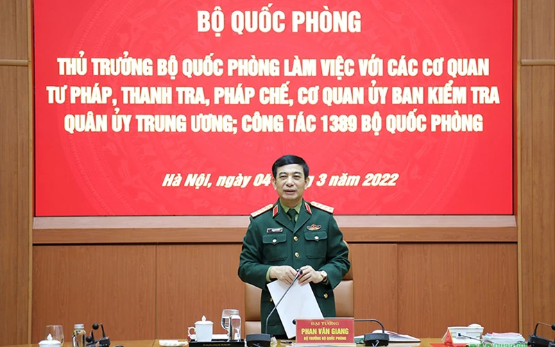Đại tướng Phan Văn Giang phát biểu tại buổi làm việc. Ảnh: Báo Quân đội nhân dân
