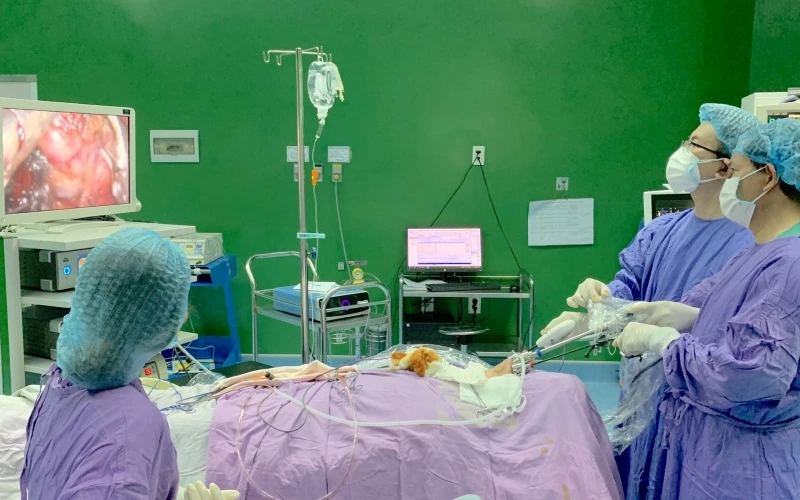 Các bác sĩ Bệnh viện Đà Nẵng triển khai thành công phẫu thuật nội soi cắt bướu giáp nhân qua tiền đình miệng.