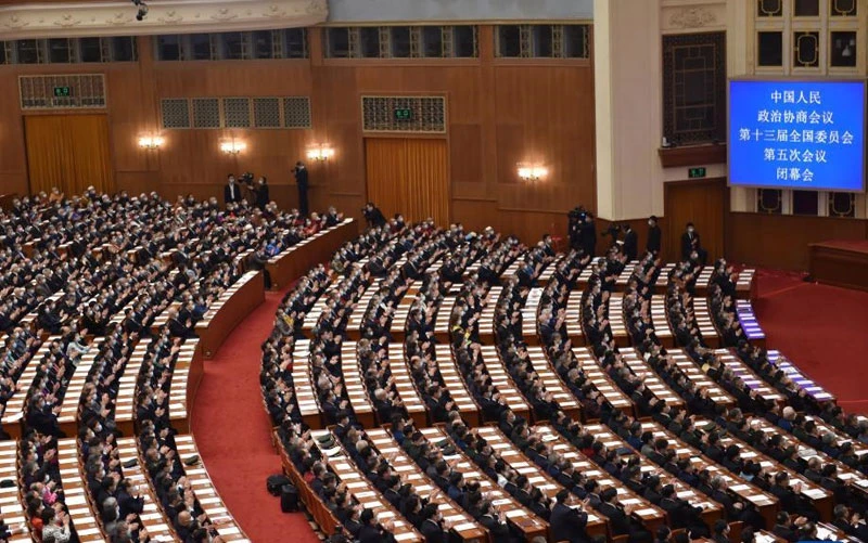 Các đại biểu dự phiên bế mạc kỳ họp thứ 5 Chính hiệp Trung Quốc khóa 13. (Ảnh: Tân Hoa Xã)