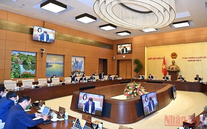 Quang cảnh phiên họp Ủy ban Thường vụ Quốc hội xem xét báo cáo công tác dân nguyện tháng 2/2022 của Quốc hội. (Ảnh Duy Linh)
