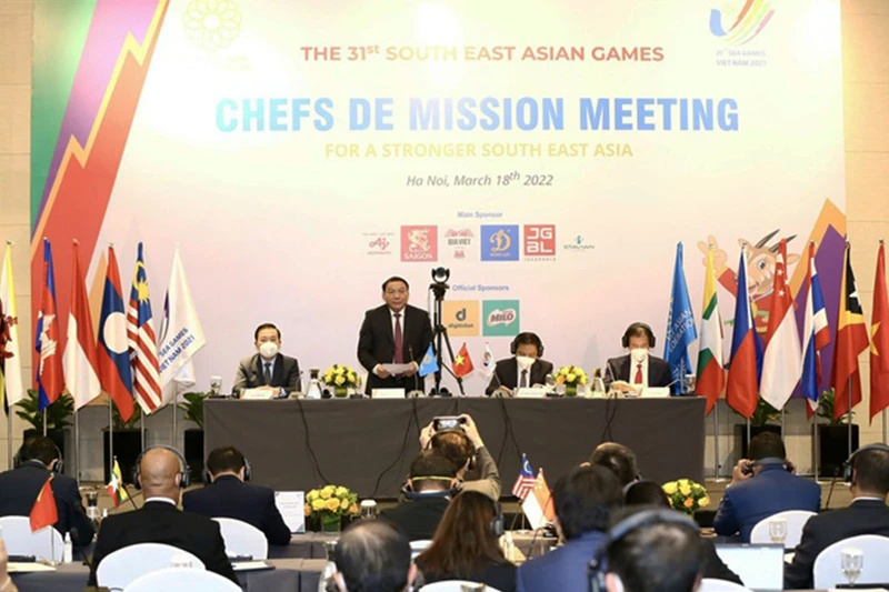 Bộ trưởng Nguyễn Văn Hùng phát biểu khai mạc Hội nghị Trưởng đoàn lần thứ hai SEA Games 31. (Ảnh: Trần Huấn)