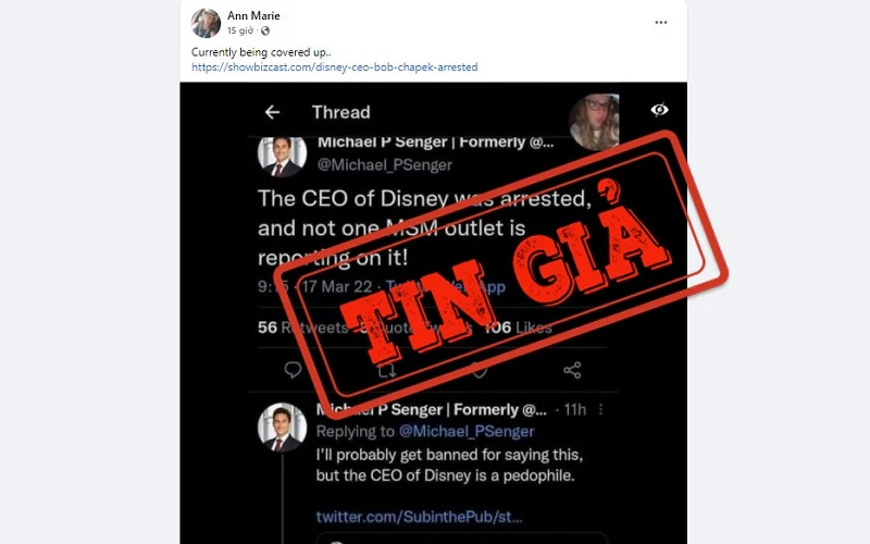 Một tài khoản đăng thông tin sai sự thật về CEO Disney. (Ảnh chụp màn hình)