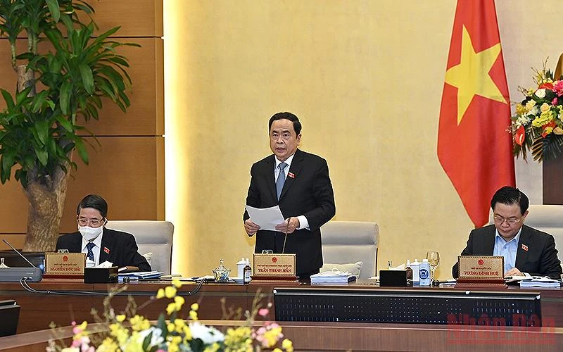 Phó Chủ tịch Thường trực Quốc hội Trần Thanh Mẫn điều hành nội dung phiên họp. (Ảnh Duy Linh)