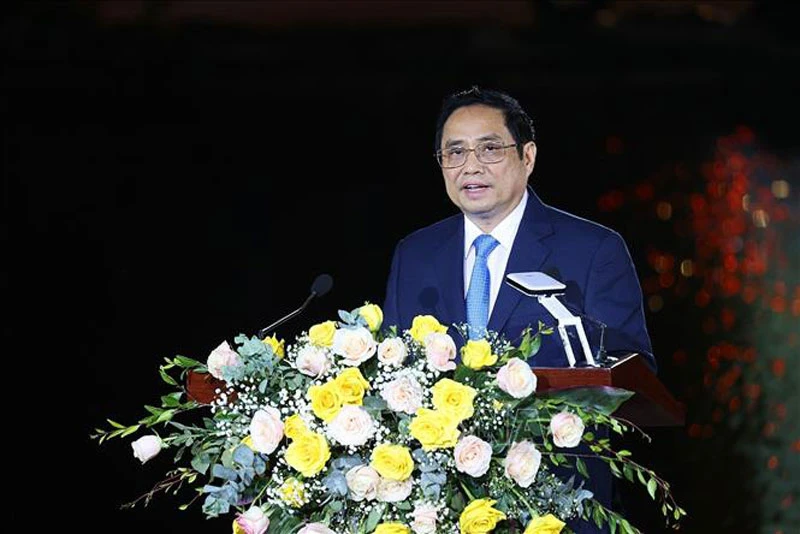 Thủ tướng Chính phủ Phạm Minh Chính phát biểu tại Lễ khai mạc Năm du lịch quốc gia - Quảng Nam 2022. (Ảnh: Dương Giang/TTXVN)