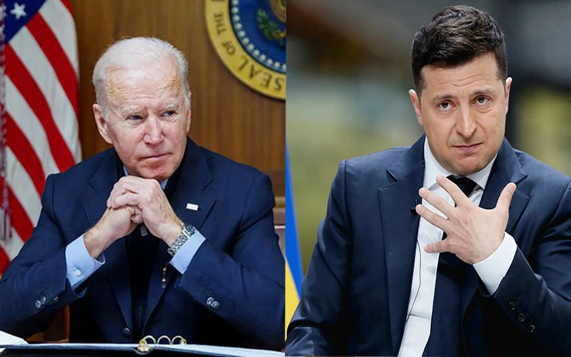 Tổng thống Mỹ Joe Biden và người đồng cấp Ukraine Volodymyr Zelensky. (Ảnh: Reuters)