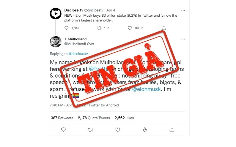 Ảnh chụp màn hình dòng tweet đăng nội dung châm biếm về khoản đầu tư của tỷ phú Elon Musk tại Twitter.