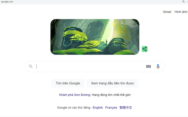 Hình ảnh doodle Sơn Đoòng trên trang chủ của Google Tìm kiếm. (Ảnh chụp màn hình) 
