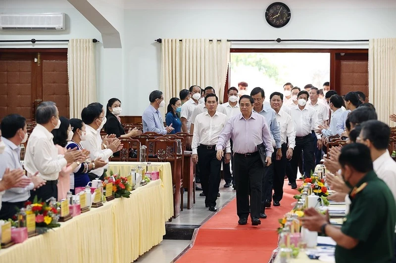 Thủ tướng Phạm Minh Chính đến buổi làm việc với lãnh đạo chủ chốt tỉnh Ninh Thuận. 