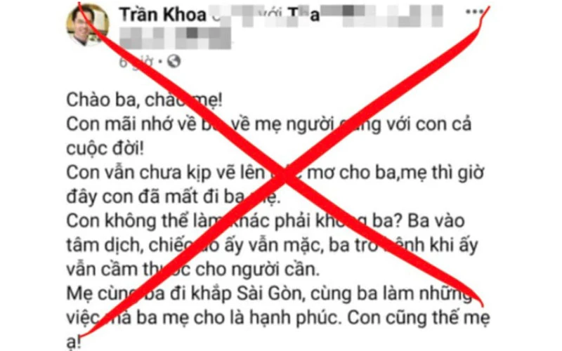 Hình ảnh bài viết trên trang facebook của bác sĩ Trần Khoa được cho là không có thật.