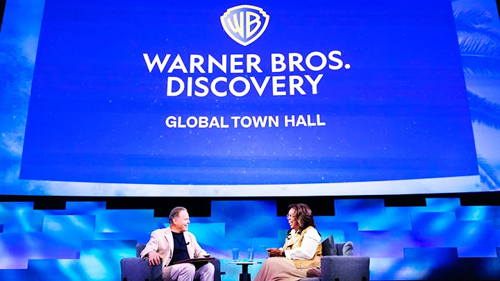 Ông David Zaslav tại buổi giới thiệu dịch vụ truyền phát trực tuyến Warner Bros.Discovery. Ảnh: CNN