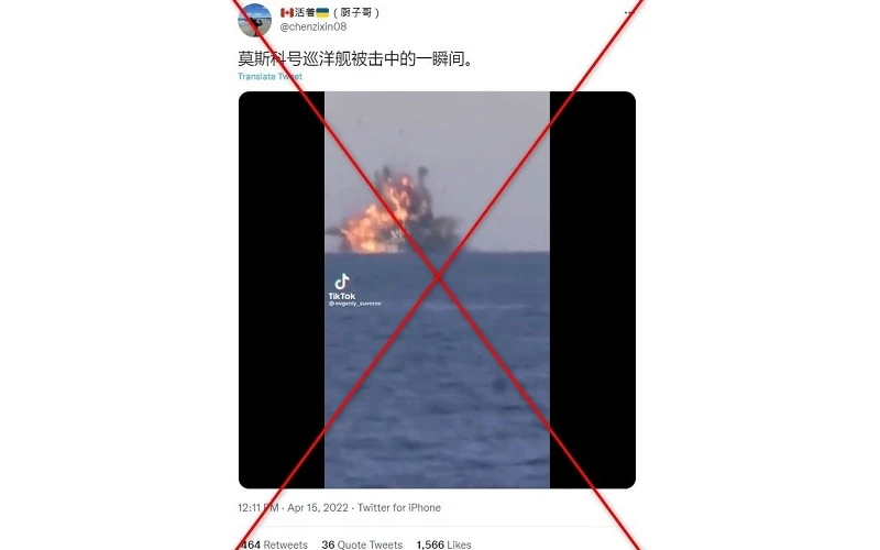 Ảnh chụp màn hình một bài đăng trên Twitter đưa tin không chính xác về đoạn video.