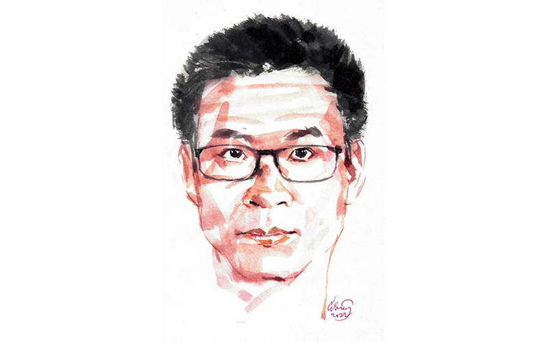 Ký họa chân dung nhà thơ Nguyễn Phong Việt của họa sĩ Đỗ Hoàng Tường.