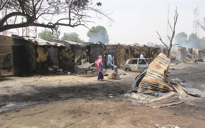 Hiện trường 1 vụ tấn công tại Auno, Nigeria, ngày 10/2/2020. (Ảnh: AFP/TTXVN)