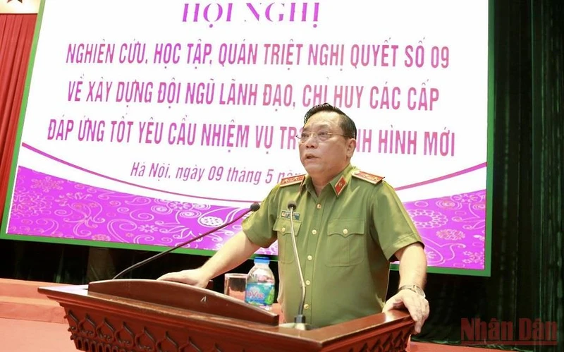 Trung tướng Nguyễn Hải Trung, Giám đốc Công an thành phố Hà Nội phát biểu tại hội nghị.