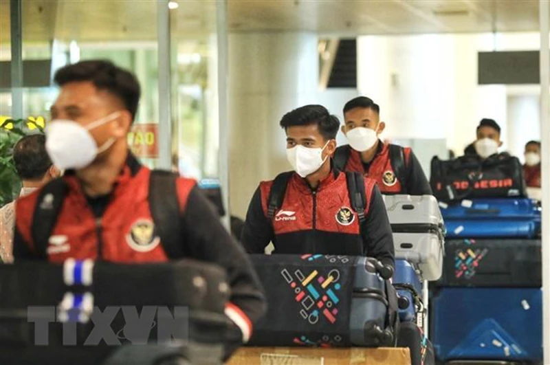 Các cầu thủ U23 Indonesia tới Việt Nam tham dự SEA Games 31. (Ảnh: Tuấn Anh/TTXVN)