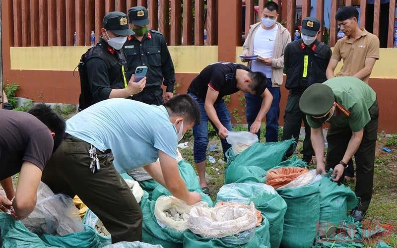 Số lượng lớn thuốc nổ bị Công an Quảng Bình bắt giữ.