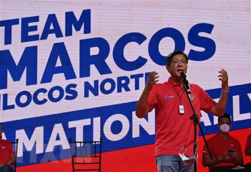 Ứng cử viên Ferdinand Marcos Jr phát biểu trong cuộc vận động tranh cử ở Laoag, Philippines, ngày 25/3/2022. (Ảnh: AFP/TTXVN)