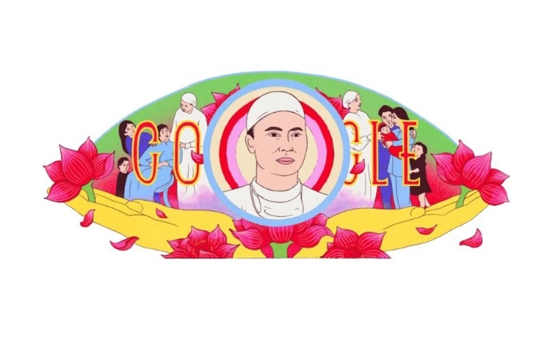 Google Doodle kỷ niệm 110 năm ngày sinh Giáo sư, Bác sĩ Tôn Thất Tùng. (Ảnh: Google)
