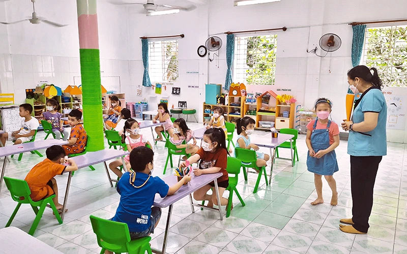 Giờ học của trẻ tại Trường mầm non Tuổi Thơ 7, quận 3, thành phố Hồ Chí Minh.