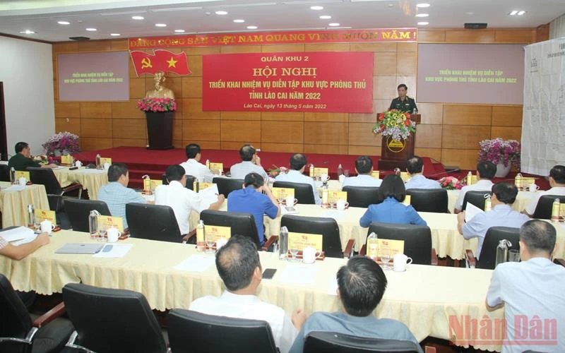 Hội nghị Triển khai nhiệm vụ diễn tập khu vực phòng thủ tỉnh Lào Cai năm 2022. (Ảnh: QUỐC HỒNG) 