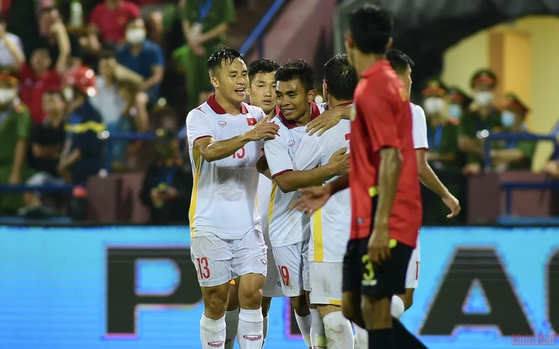 Hồ Thanh Minh ghi bàn thắng thứ hai cho U23 Việt Nam. (Ảnh: TRẦN HẢI)