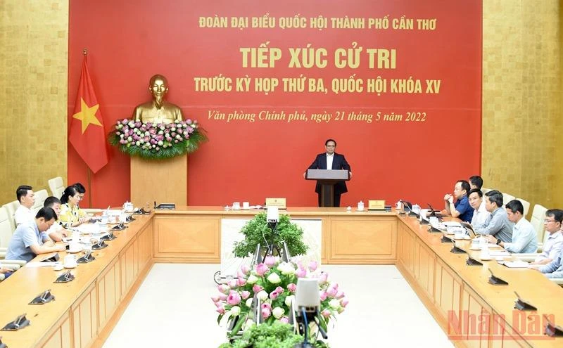 Thủ tướng Phạm Minh Chính và các đại biểu Quốc hội tại điểm cầu Hà Nội.