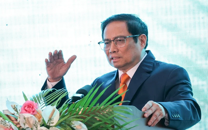 Thủ tướng Chính phủ Phạm Minh Chính phát biểu tại Hội nghị xúc tiến đầu tư tỉnh Gia Lai năm 2022. (Ảnh: baochinhphu.vn)