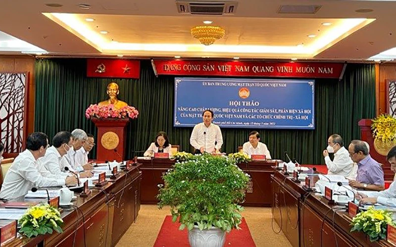 Ủy ban Trung ương Mặt trận Tổ quốc Việt Nam tổ chức Hội thảo lấy ý kiến góp ý về công tác giám sát, phản biện xã hội. (Ảnh Hương Diệp)