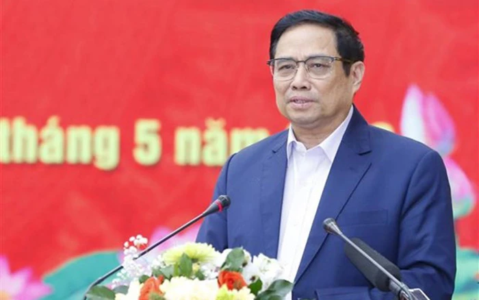Thủ tướng Phạm Minh Chính phát biểu tại buổi làm việc. (Ảnh: TTXVN)