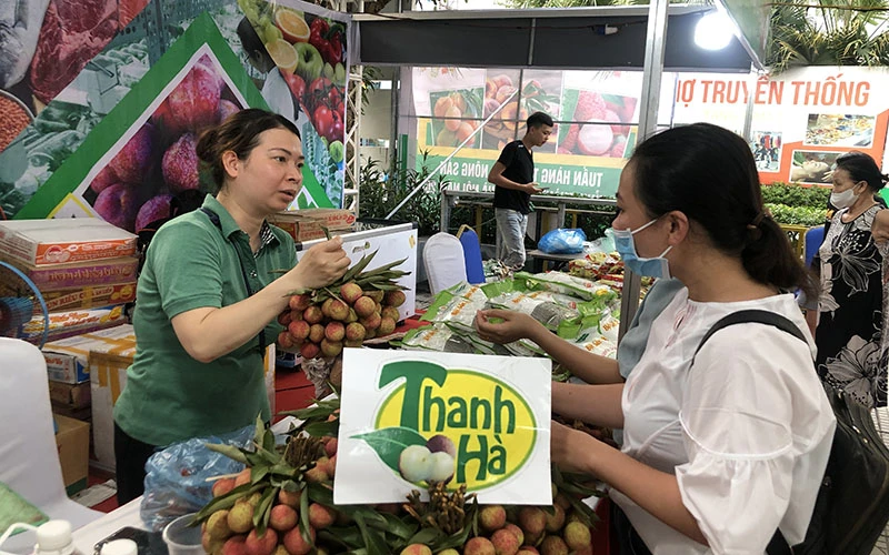 Người tiêu dùng Thủ đô tìm mua các loại trái cây, nông sản đặc sản của các tỉnh, thành phố tại Tuần hàng.