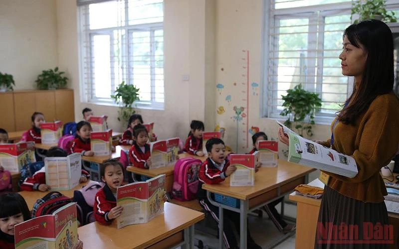 Giờ học của học sinh Trường tiểu học Hoàng Liệt, quận Hoàng Mai, Hà Nội. (Ảnh: DUY LINH)