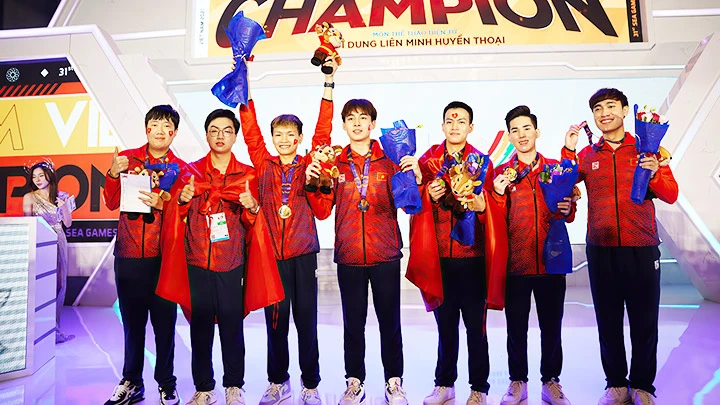 Đội GAM Esports giành Huy chương vàng SEA Games 31 nội dung Liên minh huyền thoại. Ảnh: VNETV