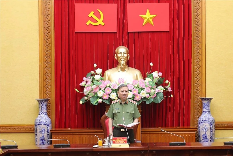 Bộ trưởng Tô Lâm phát biểu chỉ đạo tại phiên họp. (Ảnh: mps.gov.vn)