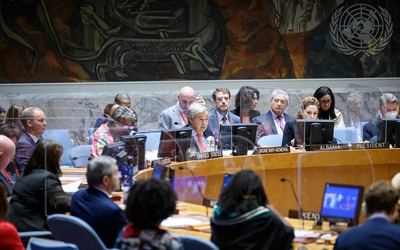Hội đồng Bảo an Liên hợp quốc thảo luận về chủ đề phụ nữ. (Ảnh LIÊN HỢP QUỐC)