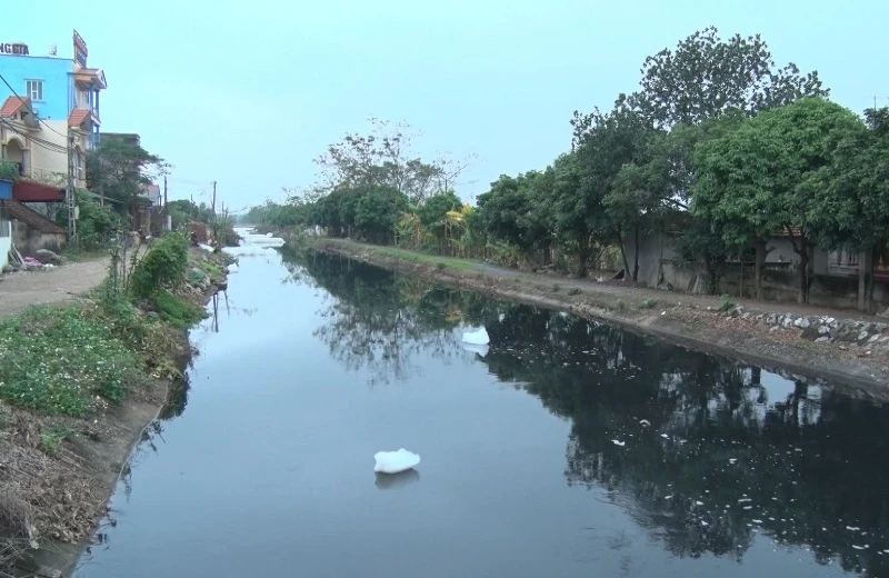 Nước sông Nhuệ đoạn qua thị xã Duy Tiên (Hà Nam) đang bị ô nhiễm.