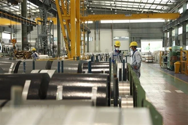 Sản xuất thép cuộn xuất khẩu tại Công ty TNHH Thép JFE Shoji Hải Phòng tại Khu công nghiệp đô thị VSIP Hải Phòng. (Ảnh: Danh Lam/TTXVN)