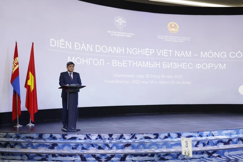 Thứ trưởng Nông nghiệp và Phát triển nông thôn Trần Thanh Nam phát biểu khai mạc Diễn đàn. (Ảnh: Đại sứ quán Việt Nam tại Mông Cổ cung cấp)