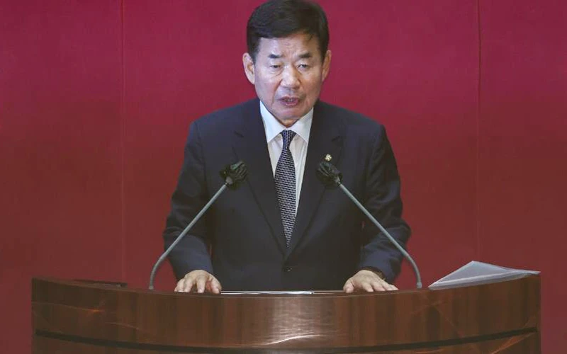 Ông Kim Jin-pyo phát biểu sau khi được bầu làm Chủ tịch quốc hội Hàn Quốc. (Nguồn: koreaherald.com/TTXVN)