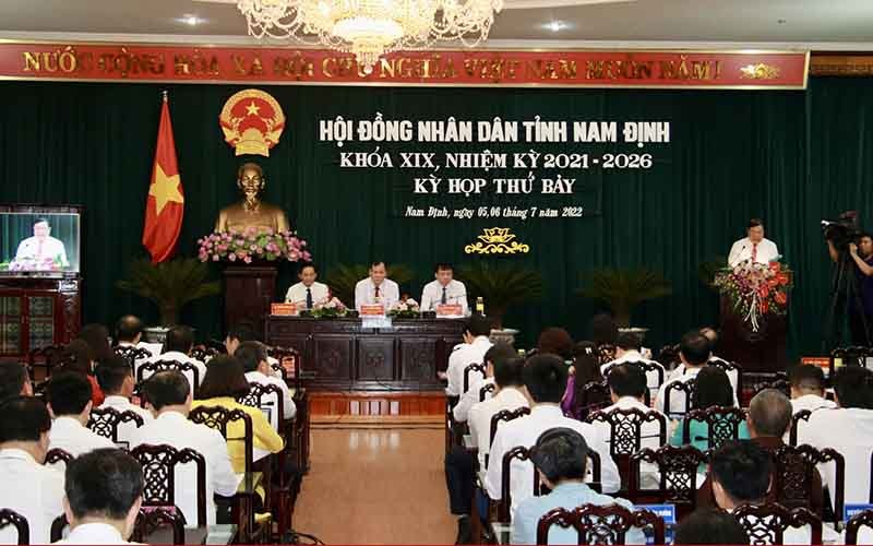 Quang cảnh kỳ họp thứ 7 Hội đồng nhân dân tỉnh Nam Định khóa XIX, nhiệm kỳ 2021-2026.