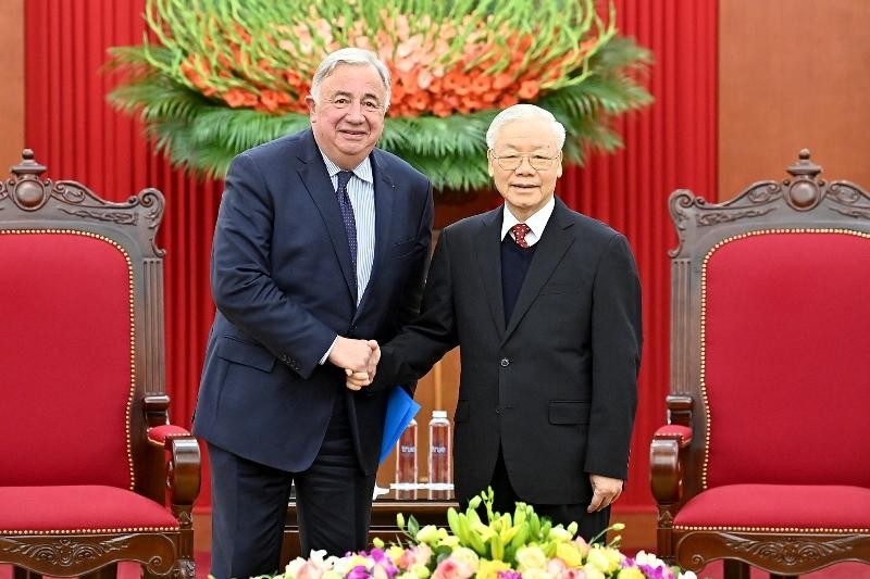Tổng Bí thư Nguyễn Phú Trọng tiếp Chủ tịch Thượng viện Cộng hòa Pháp Gérard Larcher.