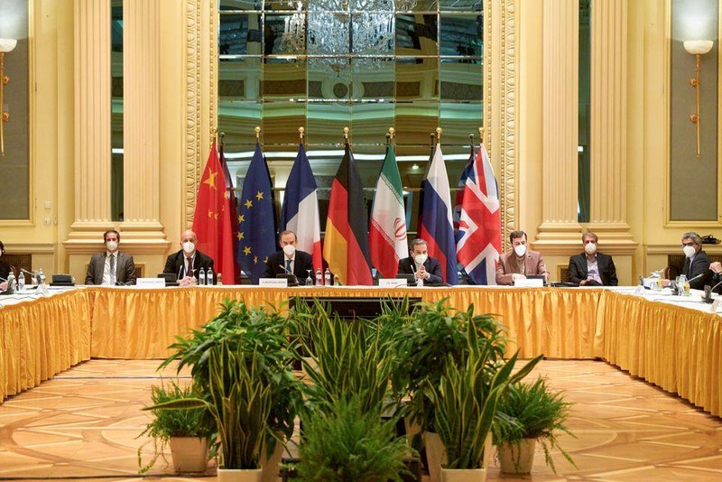 Các đại biểu đại diện châu Âu và Iran trước khi bắt đầu cuộc họp của Ủy ban Hỗn hợp JCPOA tại Vienna, Áo, ngày 17/4/2021. (Ảnh minh họa: Phái đoàn EU tại Vienna/Reuters)