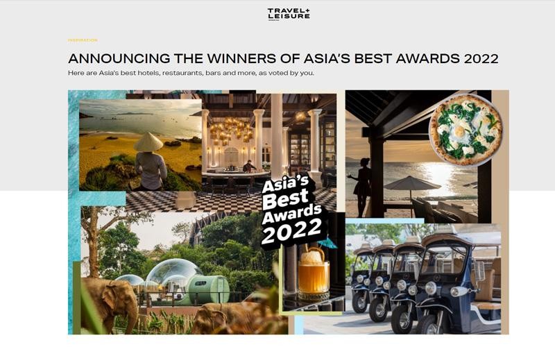 Travel+Leisure ấn bản Đông Nam Á đã công bố các giải thưởng của Asia's Best Awards 2022 (Ảnh chụp màn hình) 