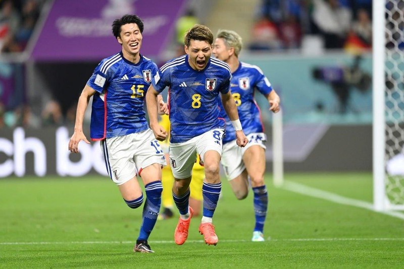 Ritsu Doan ăn mừng bàn thắng gỡ hòa quan trọng cho đội tuyển Nhật Bản ở phút 75. (Ảnh: Reuters)