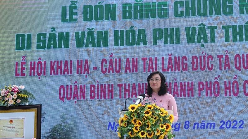 Phó Chủ tịch UBND Thành phố Hồ Chí Minh Phan Thị Thắng phát biểu tại buổi lễ.