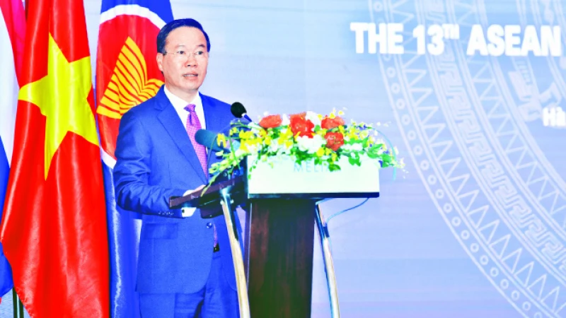 Chủ tịch nước Võ Văn Thưởng phát biểu tại Hội nghị Viện trưởng Viện Kiểm sát, Viện Công tố các nước ASEAN-Trung Quốc lần thứ 13. (Ảnh Đăng Khoa)