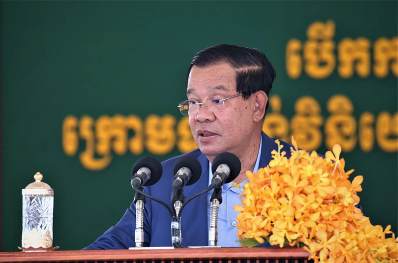 Thủ tướng Campuchia Samdech Techo Hun Sen phát biểu tại sự kiện. (Ảnh: NGUYỄN HIỆP)