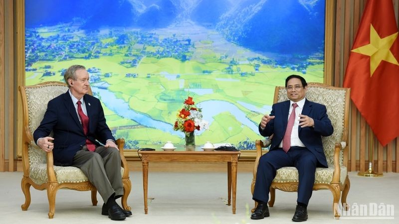 Thủ tướng Phạm Minh Chính phát biểu tại buổi tiếp. (Ảnh: Trần Hải)